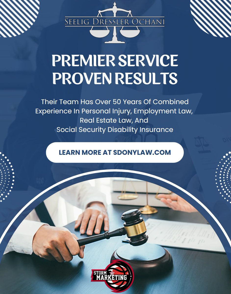 Seelig Dressler Ochani has premier service and proven results

Visit them at sdonylaw.com or call (516) 239-1061

#PersonalInjury #NYCLawyer #CarAccident #LegalHelp #JusticeMatters #InjuryLaw #NewYorkAttorney #NIL