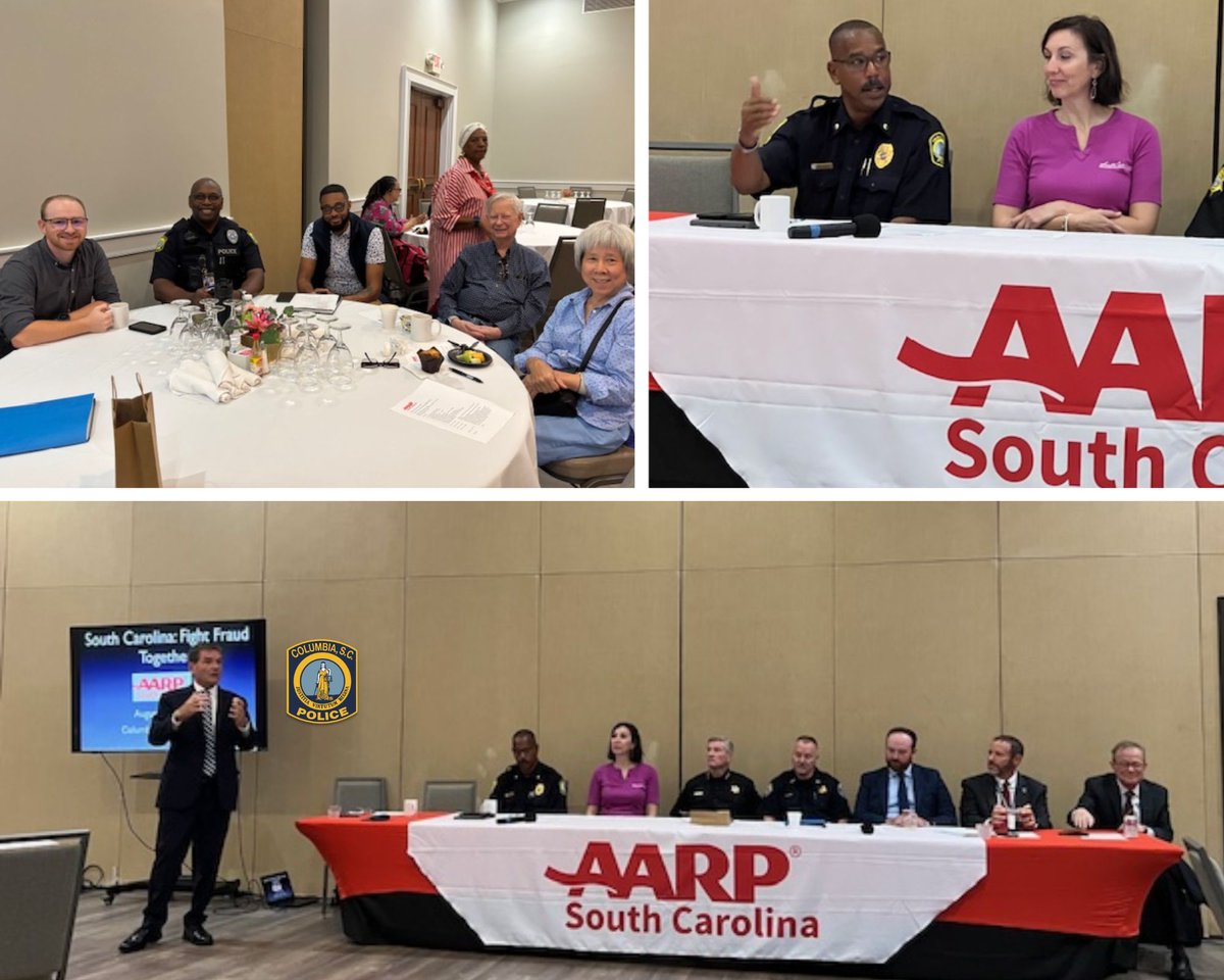 Appreciation post to <a href="/AARP/">AARP</a> for inviting #ColumbiaPDSC to be a part of the Consumer Protection Roadshow at Brookland Baptist Banquet &amp; Conference Center today. The panel discussion included fraud &amp; scam prevention, and tell-tale signs of elder abuse. As always, report such crimes