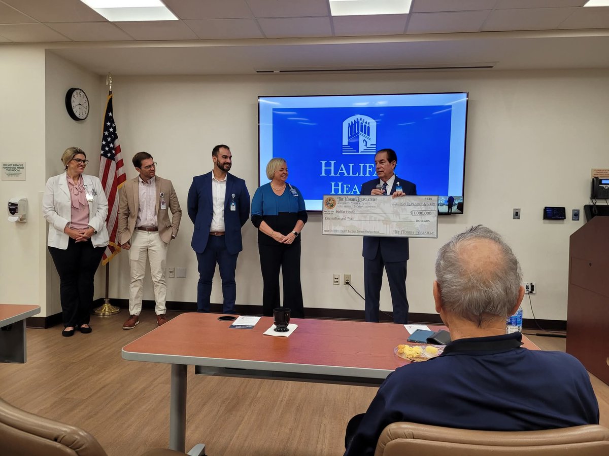 I had the honor of presenting Halifax Health with $1,000,000 to assist in transitioning from 9 health record systems to one universal Electronic Health Records System.