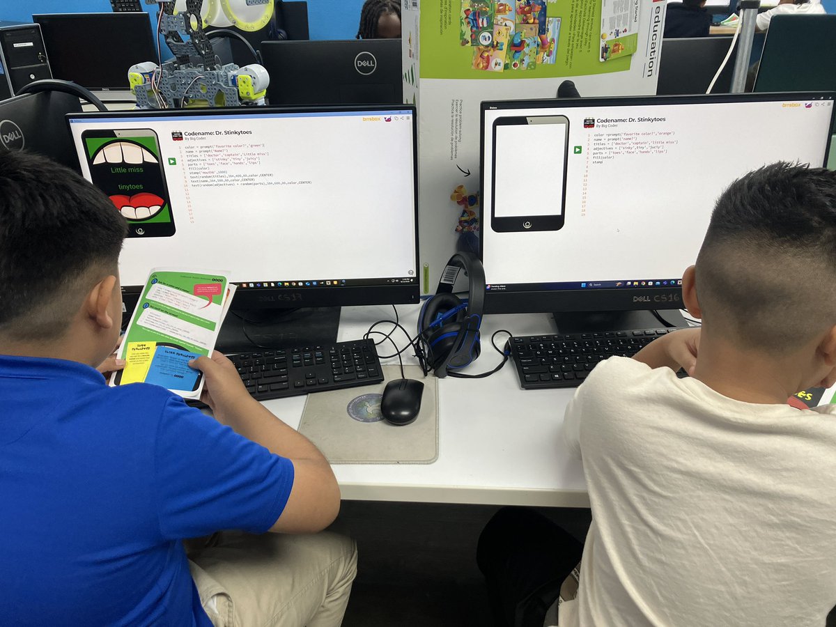 javierfaguilar's tweet photo. Today our students @efwmaschool working on @BitsboxKids 
 #Javascript projects #equity #diversity #inclusion #confidence #debugging #ImpactsofComputing #AFEteacher #AmazonFutureEngineer  @AmazonNews
#CoactionCollective
#teamwork  #ITeachCode   #CSforALL #codeisfun  #creativity https://t.co/b4GugWQupI