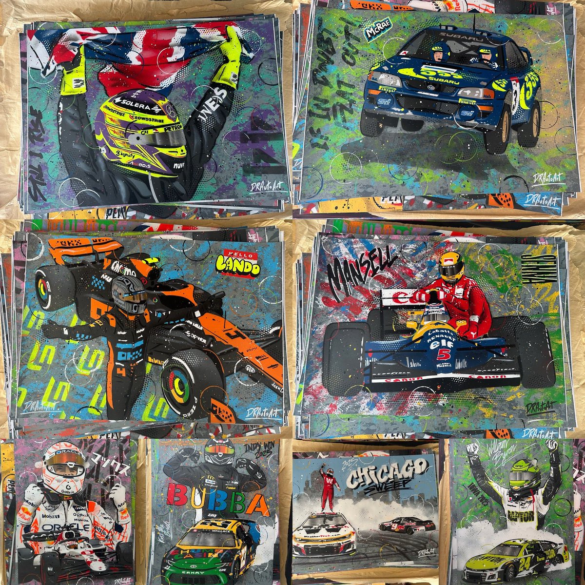 DRAutoart's tweet photo. Paintings packed and on their way to new homes 🙌🏻 THANK YOU! #drautoart
.
.
#f1 #formula1 #nascar #nascart #f1art #wrc #rallying #motorsport #graffitiart #motorsportart https://t.co/fMaPBVpzvl