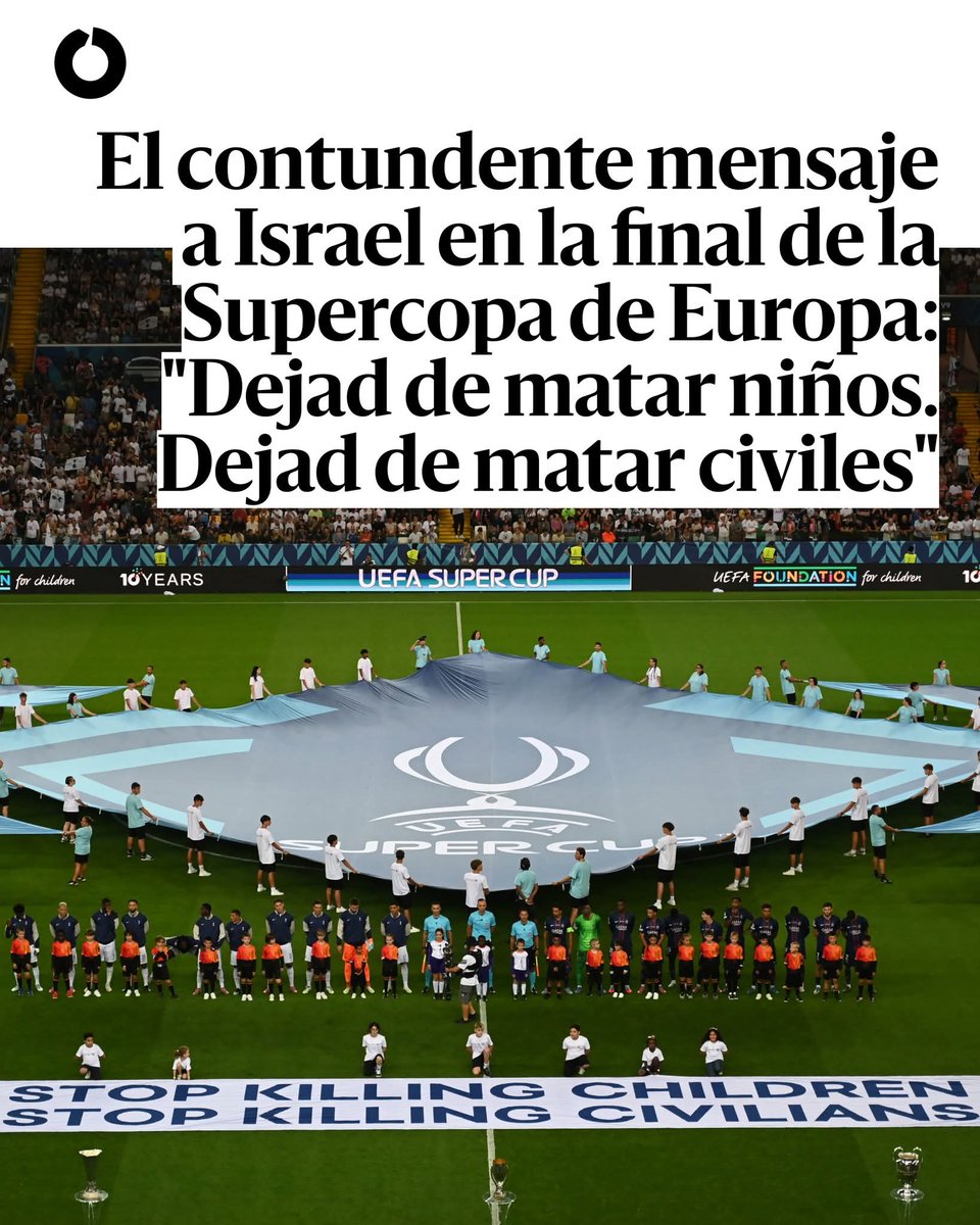 Esto ha pasado en la final de la Supercopa de Europa.

La UEFA ha mandado un mensaje a los sionazis.
Dejad de matar niños y civiles.

Perfecto, pero los echamos de las competiciones o no.
Los carteles se los pasan por el orto, lo único que lee jode es la pasta.
Basta ya de