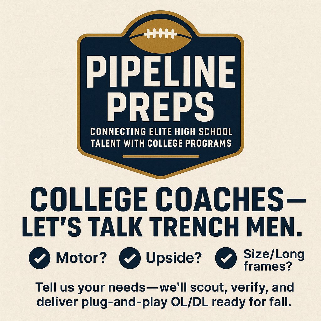 🚨 College Coaches — Build your roster the right way.
📽️ Full game scouts.
📊 Verified traits.
Pipeline Preps delivers tailored recruits with film.
👇 Drop your recruiting needs.
#FootballRecruiting #RecruitingBoard #FCS #FBS #PipelinePreps #BuiltForSaturdays