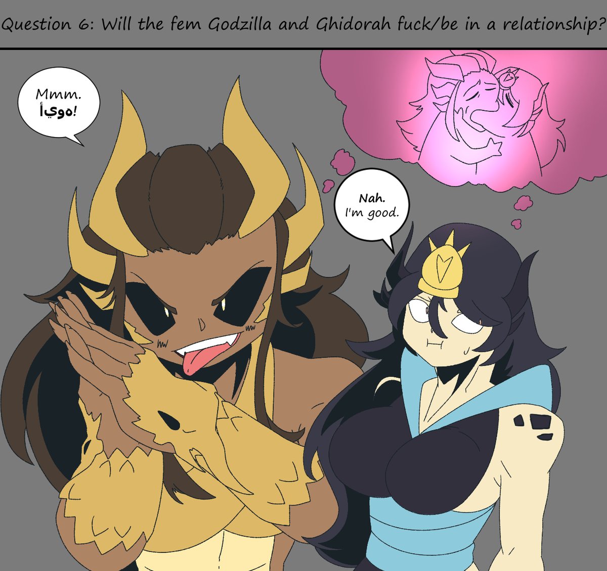 Another and maybe last (For now) G;EtKG answer for question 6 from <a href="/Enchant93812075/">Scream 🔞 (comissions open)</a> with line art by <a href="/GoBigG69420/">Marshy</a> ! #Godzila #kaijugirls