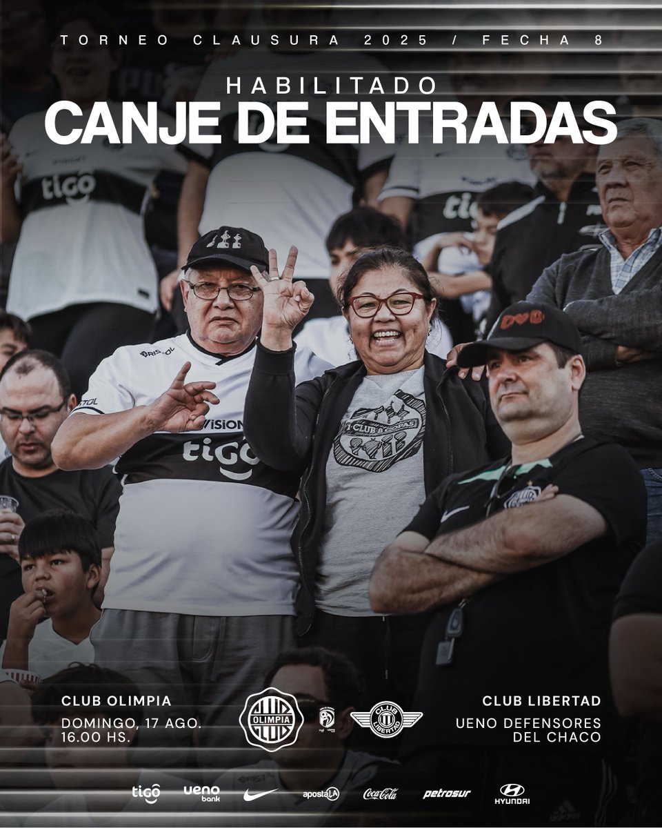 elClubOlimpia's tweet photo. ¡𝐓𝐎𝐃𝐎𝐒 𝐉𝐔𝐍𝐓𝐎𝐒! 💪🏻

Habilitado el canje de entradas para el duelo del domingo en el Estadio ueno Defensores del Chaco.

🔜 Ingresá acá y conocé más detalles: https://t.co/cS8iXUixVW

#SoyDelOlimpia ⚪️⚫️⚪️ https://t.co/4pZC606NiY