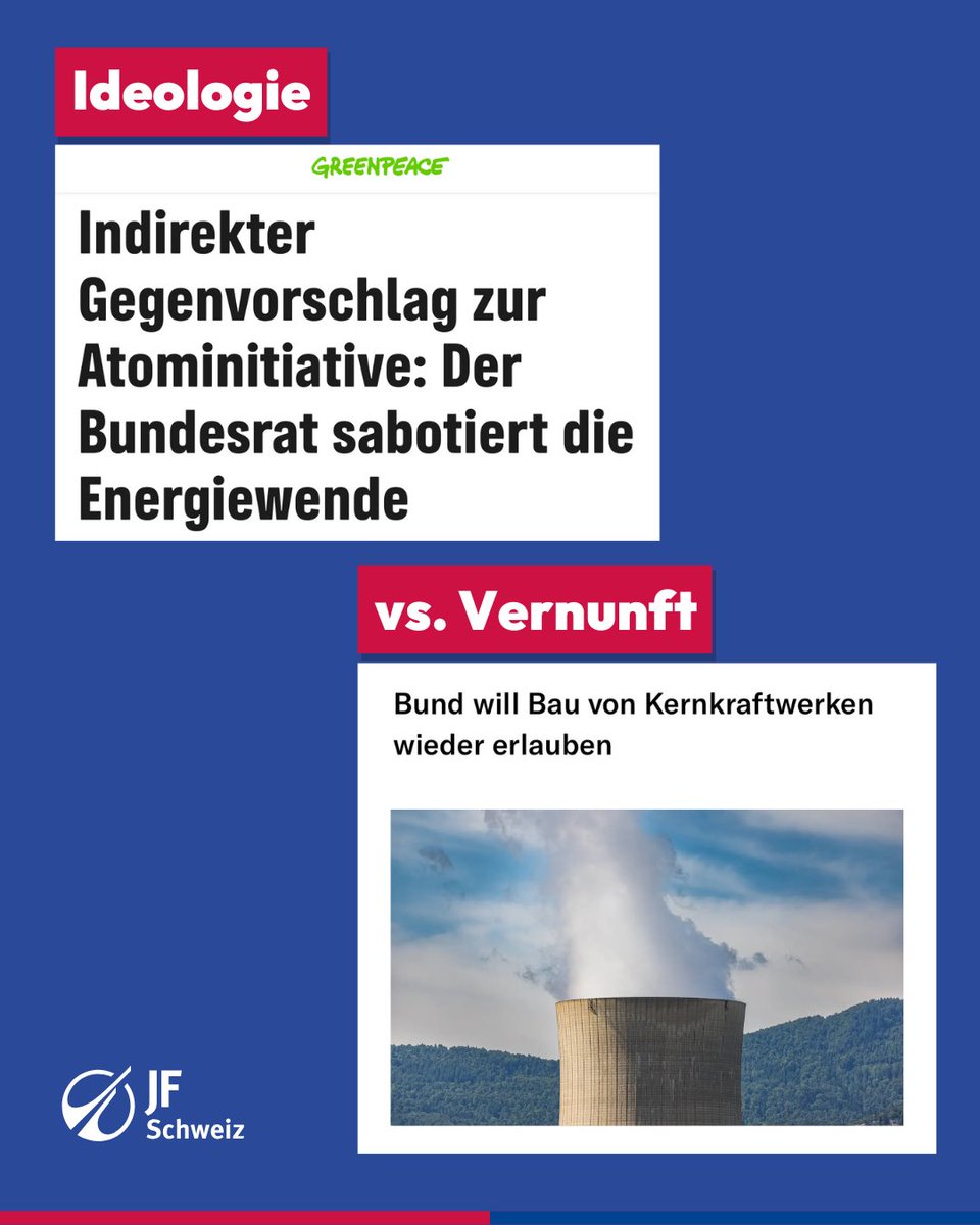 Der Bundesrat will den Bau von neuen #AKW in der Schweiz wieder erlauben ⚡️

Wer #Versorgungssicherheit und #Klimaziele ernst nimmt, setzt auf #Technologieoffenheit anstatt ideologisches Wunschdenken – wir begrüssen den Entscheid! 💪🏻