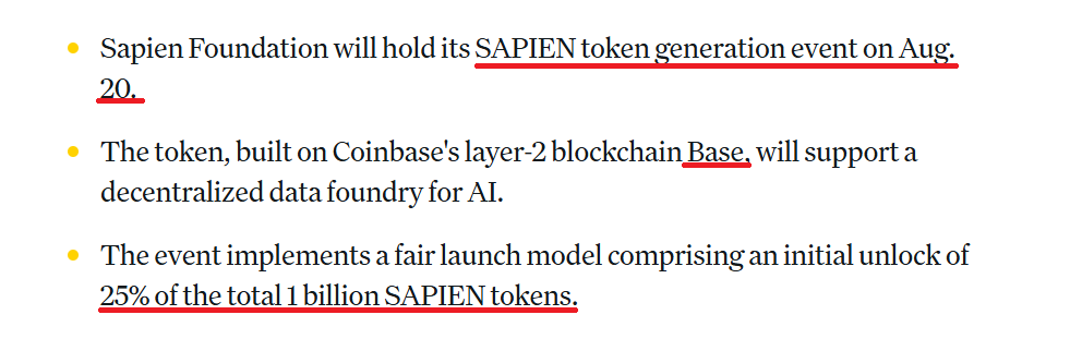 AIMNM_'s tweet photo. $SAPIEN airdrop on August 20th! 🪂

@JoinSapien is a decentralized data foundry for AI.

The TGE will take place on Base.

What to know:

🔹 25% of the 1B $SAPIEN supply unlocked at launch
🔹 5% allocated to early contributors
🔹 Bonuses for Sapien Squad, Discord roles, and CookieDAO (top 10k members)

Sapien uses Proof of Quality, combining staking, validation, reputation, and incentives to create traceable, trustworthy data for AI training.

Ready for it? Just one week to go! 👀