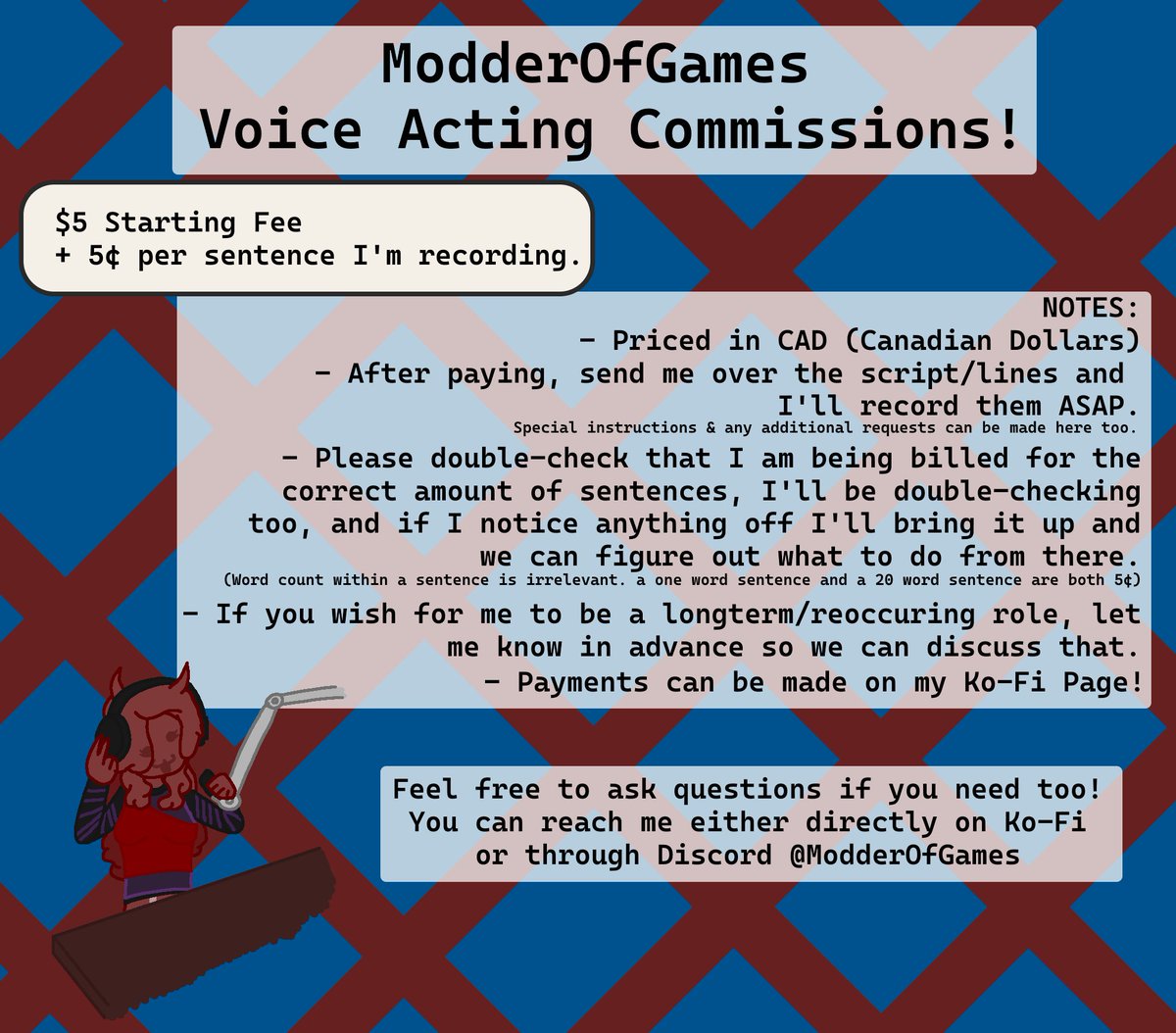 Opened up some more C0mm!ss!ons! This time for Voice Acting!
Figured I should do this by now considering how much I love to Voice Act LOL