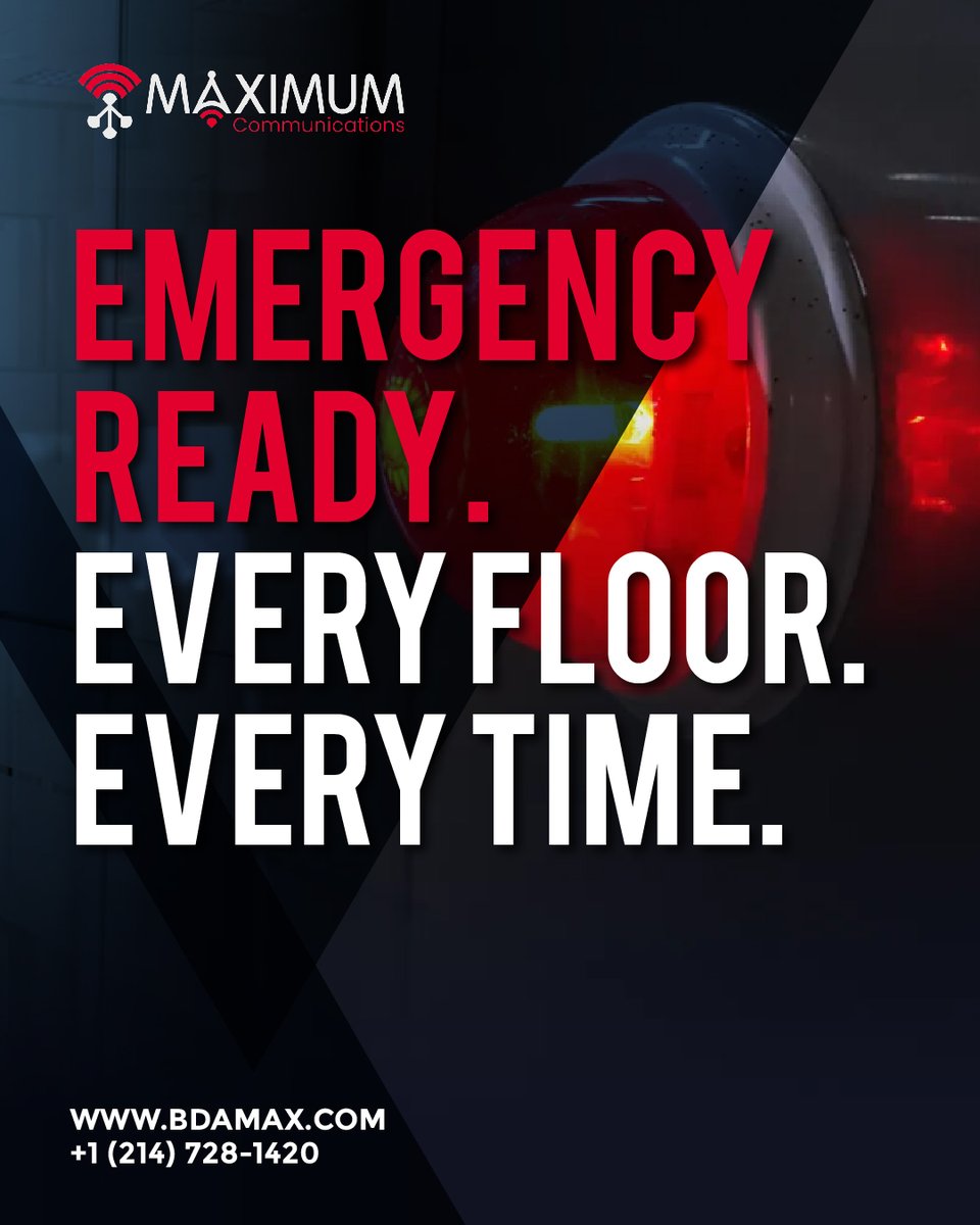 MaximumC's tweet image. Emergency ready, every floor, every time! 🚨 Ensure your building’s emergency systems are always operational with Maximum Communications’ reliable coverage. 📶
#MaximumCommunications #EmergencyReady #InBuildingCoverage #SafetyFirst #PublicSafety #ReliableSignal #WirelessSolutions