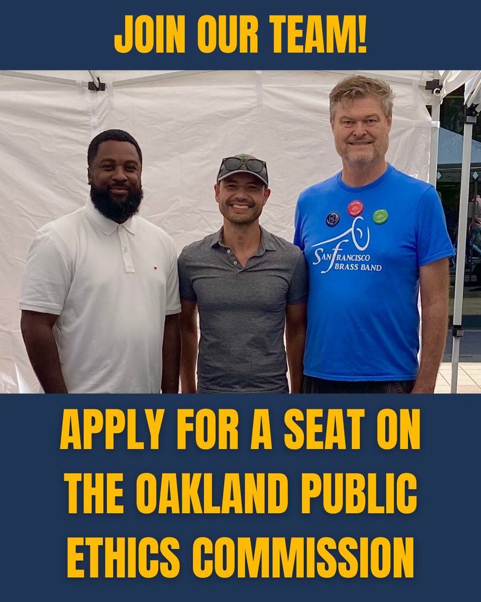Want to make a difference in Oakland? 🏙️
We're now accepting applications for the Oakland Public Ethics Commission!
Help promote transparency, accountability, and integrity in local government.
Deadline to apply is September 19.
Learn more here: tinyurl.com/p4rfpeah