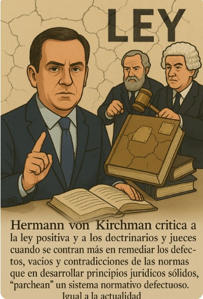 Demojusticia's tweet photo. H. von Kirchmann critica a la ley positiva, a doctrinarios y jueces que quieren más remediar los defectos, vacíos y contradicciones de las normas que desarrollar principios jurídicos sólidos, parchean un sistema defectuoso. Cualquier parecido con la actualidad es...Argentina 2025 https://t.co/9U1yfrKVxn