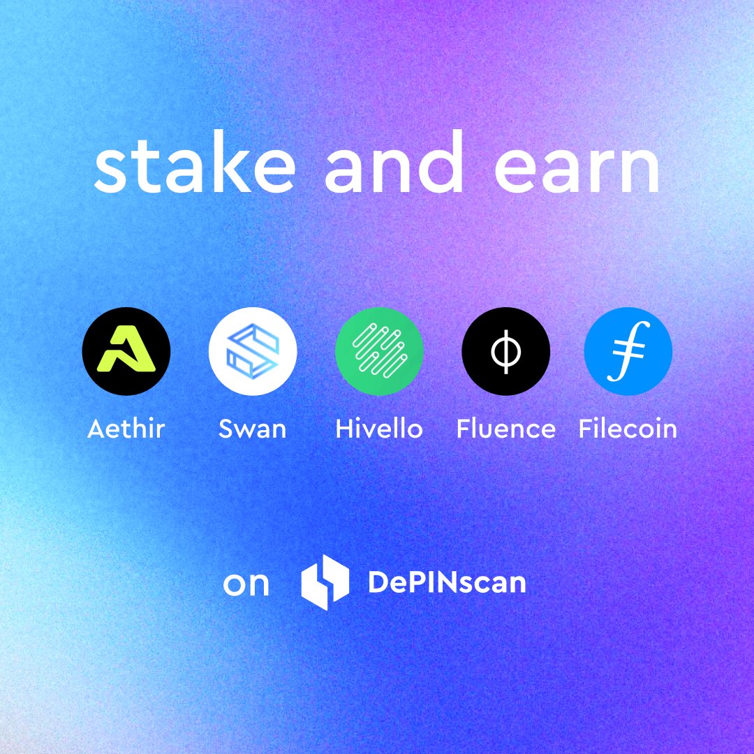 DePIN Scan (@depinscan) on Twitter photo alt szn (aka DePIN szn) is coming
perfect time to lock-in your rewards
current APRs on DePINscan staking:
<a href="/AethirCloud/">Aethir</a>: 88%
<a href="/Filecoin/">Filecoin</a>: 10%
<a href="/fluence_project/">Fluence ⏀</a>: 19%
<a href="/swan_chain/">Swan Chain (formerly FilSwan)</a>: 43%
<a href="/HivelloOfficial/">Hivello Official</a>: 172% alt szn (aka DePIN szn) is coming
perfect time to lock-in your rewards
current APRs on DePINscan staking:
<a href="/AethirCloud/">Aethir</a>: 88%
<a href="/Filecoin/">Filecoin</a>: 10%
<a href="/fluence_project/">Fluence ⏀</a>: 19%
<a href="/swan_chain/">Swan Chain (formerly FilSwan)</a>: 43%
<a href="/HivelloOfficial/">Hivello Official</a>: 172%