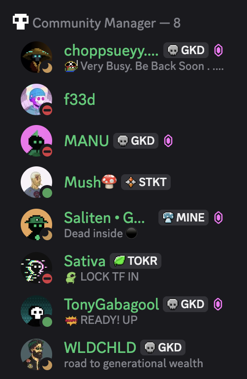 WLDCHLD (@wldchldinspaces) on Twitter photo This squad from <a href="/GhostKidCTO/">GhostKid Community</a> is re-shaping <a href="/GhostKidDAO/">Ghost Kid</a>
<a href="/aba1og/">TonyGabagool💥💥</a> <a href="/chopp_sueyy/">choppsueyy🍜</a> <a href="/SalitenGreen/">Saliten 🐧</a> <a href="/sativaonx/">Sativa 💨</a> <a href="/mushrmofficial/">Mush 🍄</a> <a href="/ManuAlba_art/">MANU</a>
Est. May 2022 This squad from <a href="/GhostKidCTO/">GhostKid Community</a> is re-shaping <a href="/GhostKidDAO/">Ghost Kid</a>
<a href="/aba1og/">TonyGabagool💥💥</a> <a href="/chopp_sueyy/">choppsueyy🍜</a> <a href="/SalitenGreen/">Saliten 🐧</a> <a href="/sativaonx/">Sativa 💨</a> <a href="/mushrmofficial/">Mush 🍄</a> <a href="/ManuAlba_art/">MANU</a>
Est. May 2022