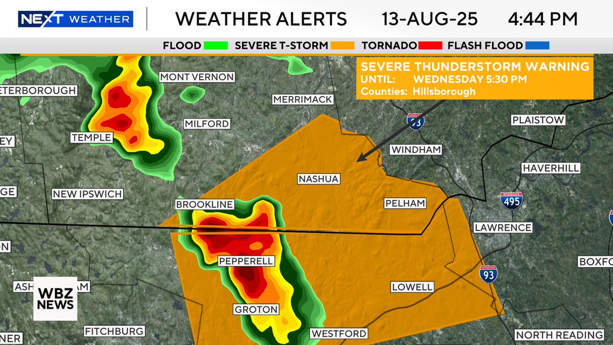 ⚠️ Severe Thunderstorm Warning for Hillsborough County until Aug 13 5:30PM. 

Frequent lightning, hail, and strong wind are possible in these storms.