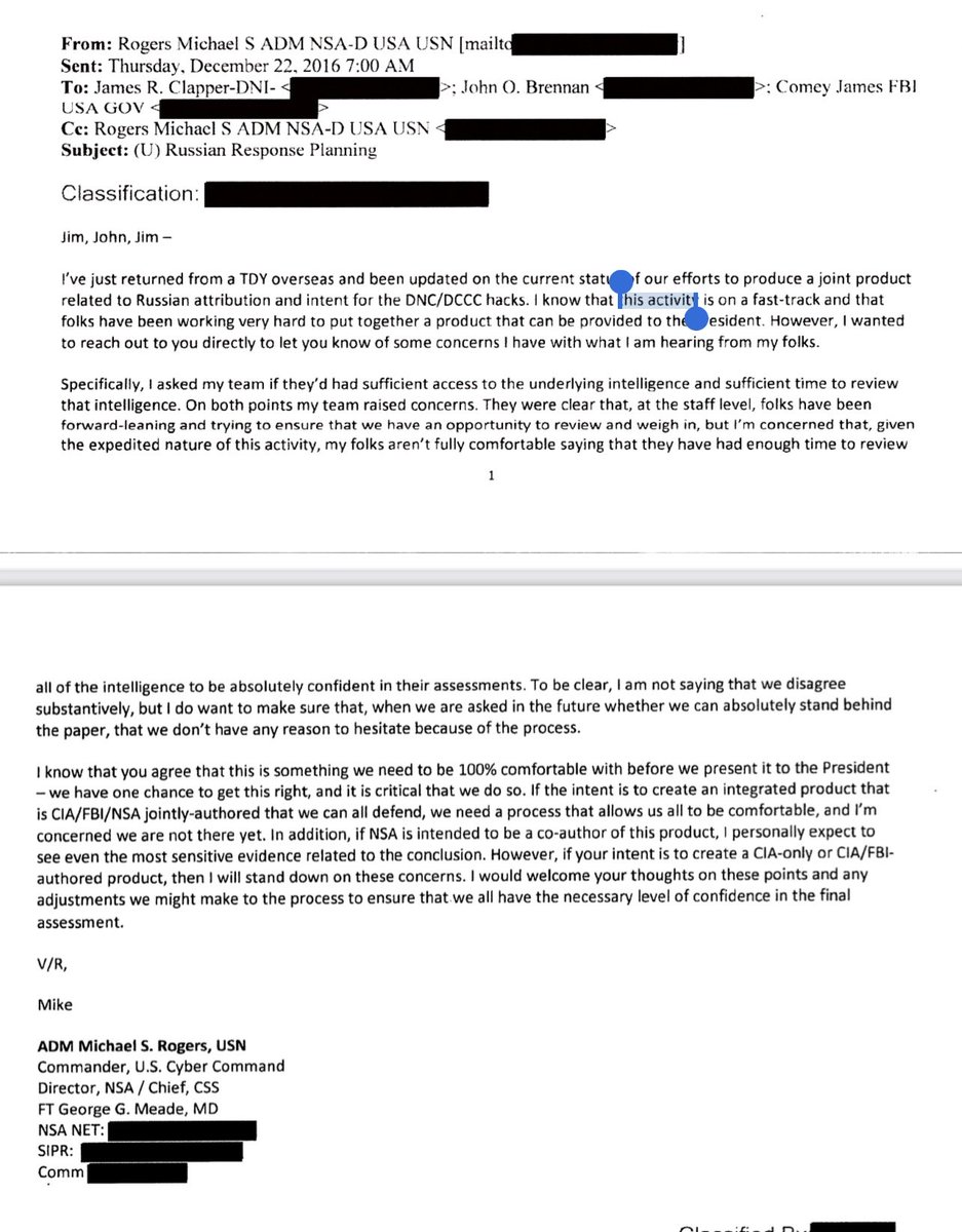 Matt Taibbi (@mtaibbi) on Twitter photo “CONCERNS”
NSA chief Admiral Michael Rogers outlines concerns about 2017 Intelligence Community Assessment on Russia, complaining that his staff hasn’t been granted access to the most sensitive intelligence. Again, new from <a href="/DNIGabbard/">DNI Tulsi Gabbard</a>’s office showing manipulation “CONCERNS”
NSA chief Admiral Michael Rogers outlines concerns about 2017 Intelligence Community Assessment on Russia, complaining that his staff hasn’t been granted access to the most sensitive intelligence. Again, new from <a href="/DNIGabbard/">DNI Tulsi Gabbard</a>’s office showing manipulation