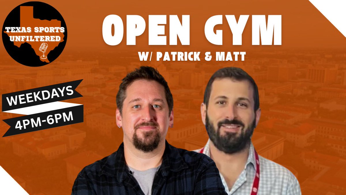 Texas Sports Unfiltered (@tsunfiltered) on Twitter photo Check up! It’s time for another edition of Open Gym on Texas Sports Unfiltered.
<a href="/ItsPatrickDavis/">Patrick Davis</a> & <a href="/MattGalatzan/">Matt Galatzan</a> take you around the world of sports from 4-6. Tune in below:
👂: TexasSportsUnfiltered.com
👀: Youtube.com/@texassportsun…
📲: apps.apple.com/us/app/texas-s… Check up! It’s time for another edition of Open Gym on Texas Sports Unfiltered.
<a href="/ItsPatrickDavis/">Patrick Davis</a> & <a href="/MattGalatzan/">Matt Galatzan</a> take you around the world of sports from 4-6. Tune in below:
👂: TexasSportsUnfiltered.com
👀: Youtube.com/@texassportsun…
📲: apps.apple.com/us/app/texas-s…