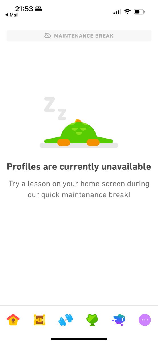 Ladyette_Bailey's tweet photo. @duolingo @duolingoUK I can’t do a lesson today due to a “maintenance break” - can you please help to protect my streak? https://t.co/l4D1U2QTHg