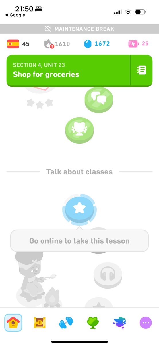 Ladyette_Bailey's tweet photo. @duolingo @duolingoUK I can’t do a lesson today due to a “maintenance break” - can you please help to protect my streak? https://t.co/l4D1U2QTHg