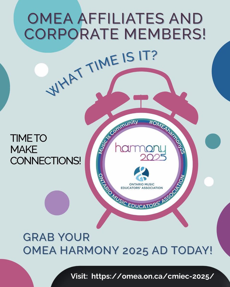 OMEA Affiliates and Corporate Friends: Make connections! Choose your ad space in the OMEA Harmony 2025 Conference Guide before August 16th!
Click for information and Application - omea.on.ca/cmiec-2025/