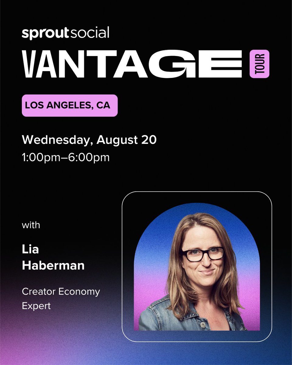 SproutSocial's tweet image. In LA, the sunsets aren’t the only thing worth measuring 🌴 

Join #TeamSprout Aug 20 at SmogShoppe by Marvimon for Vantage Los Angeles—a hands-on day of panels, case studies, and roundtables with fellow social pros, all designed to help you turn social strategy into real…