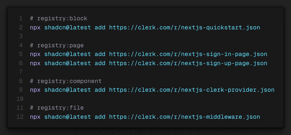 We just shipped the first iteration of our shadcn/ui registry at Clerk.

More blocks, pages, and components on the way!

clerk.com/changelog/2025…