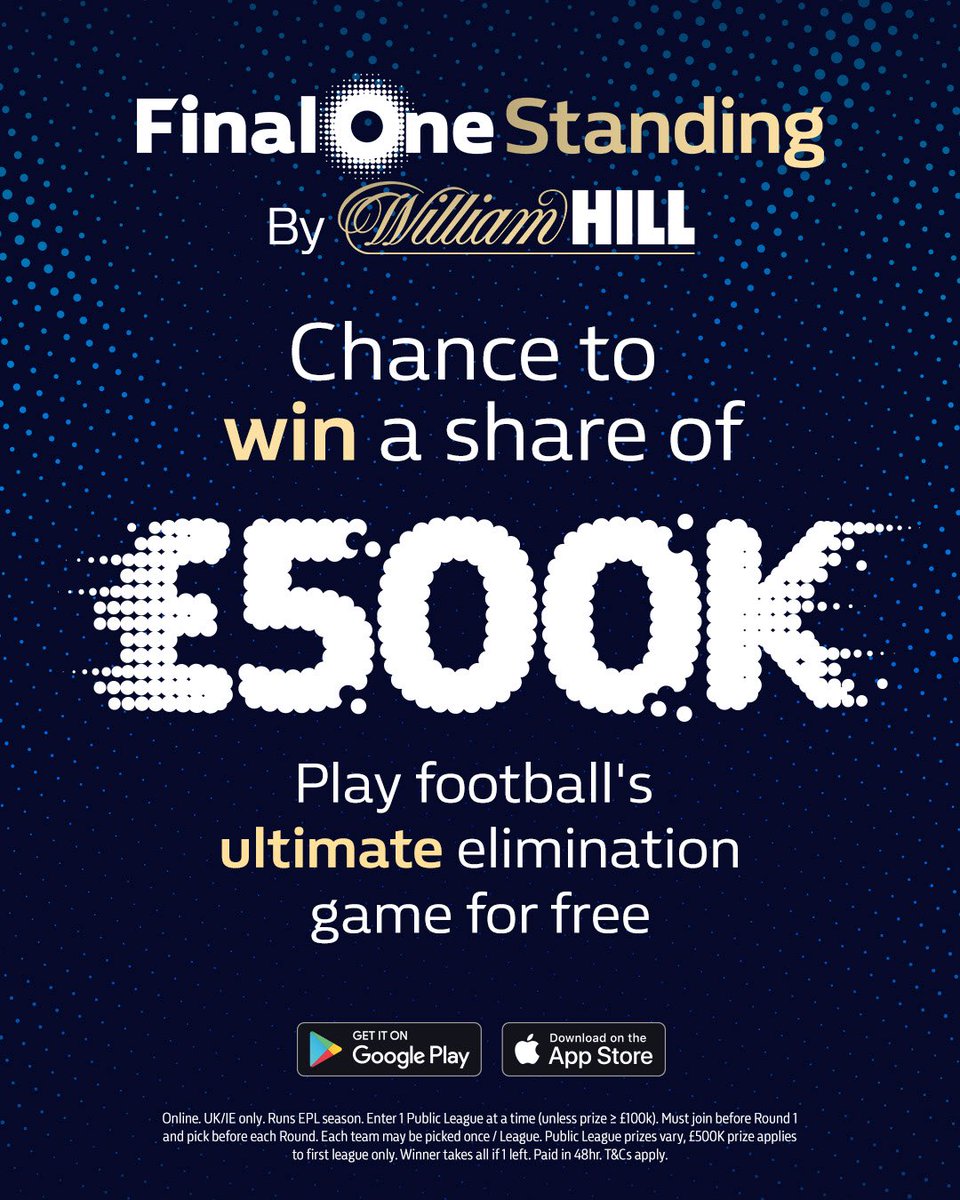 laurence (@lozcast) on Twitter photo Time to test my football knowledge…
Enter Final One Standing on <a href="/WilliamHill/">William Hill</a> for your chance to win £500K - it's free to play! whsportsbook.onelink.me/2603702031/5id… #ad
18+. UK & Ireland only. Please gamble responsibly. GambleAware. Time to test my football knowledge…
Enter Final One Standing on <a href="/WilliamHill/">William Hill</a> for your chance to win £500K - it's free to play! whsportsbook.onelink.me/2603702031/5id… #ad
18+. UK & Ireland only. Please gamble responsibly. GambleAware.