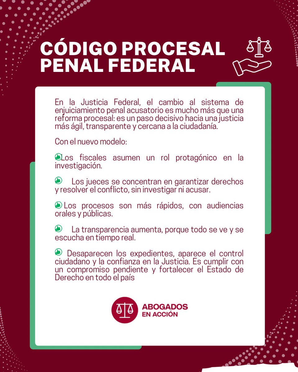 AbogadosEA's tweet photo. ⚖️ El sistema acusatorio penal ya es una realidad | Más que una reforma procesal: un paso hacia una Justicia ágil, transparente y cercana a la ciudadanía.

🔍 Descubrí sus beneficios y dónde ya está en marcha en este hilo.