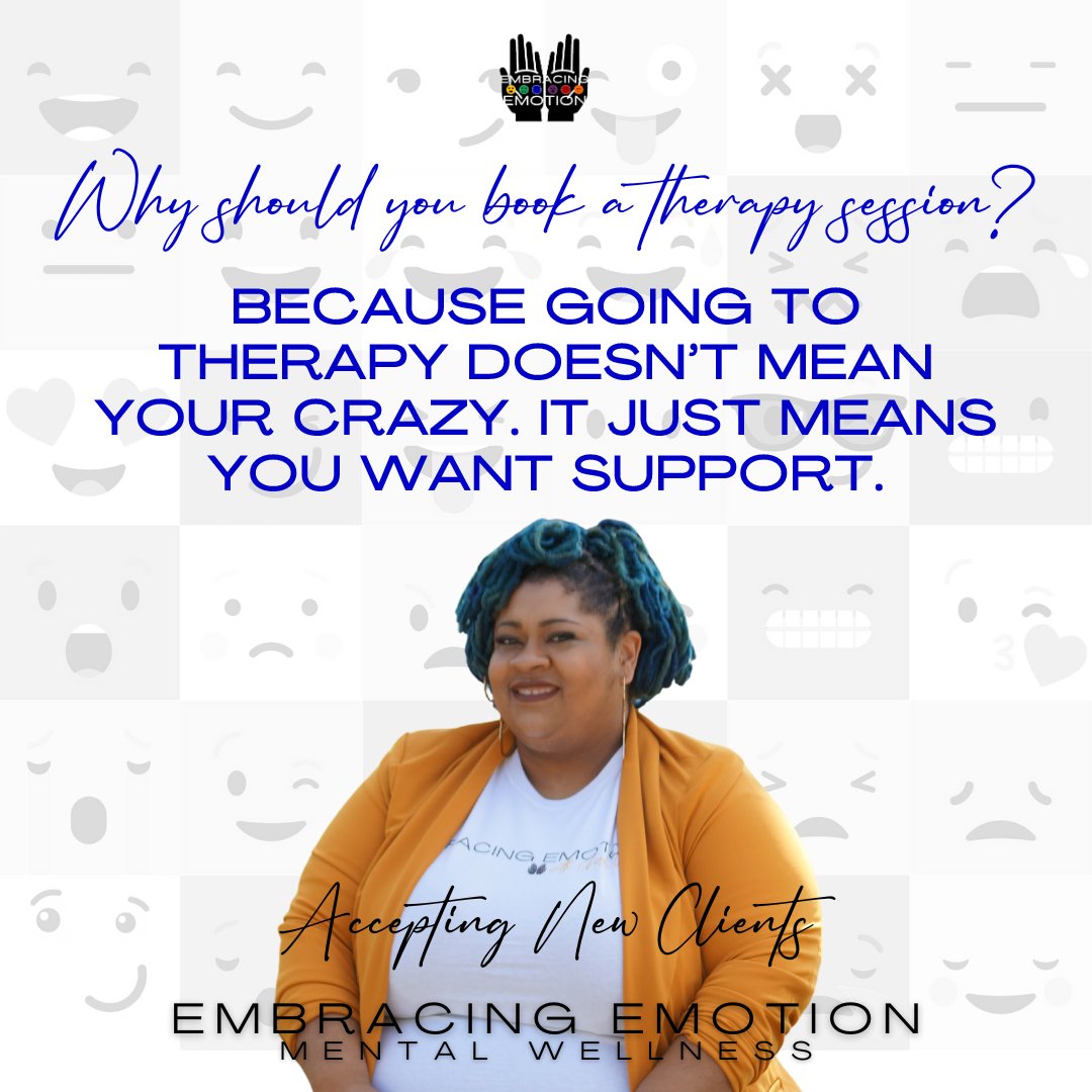 EmbracingEmoC's tweet photo. I promise you're not crazy (probably). If you're in the Metro Atlanta area and looking for mental health support, visit https://t.co/qu9Yj7Ki2x and let's connect!⁠
⁠
#embracingemotion #mentalhealthawareness #gototherapy #bookwithme #freeconsultation https://t.co/Cnm56QGTOn