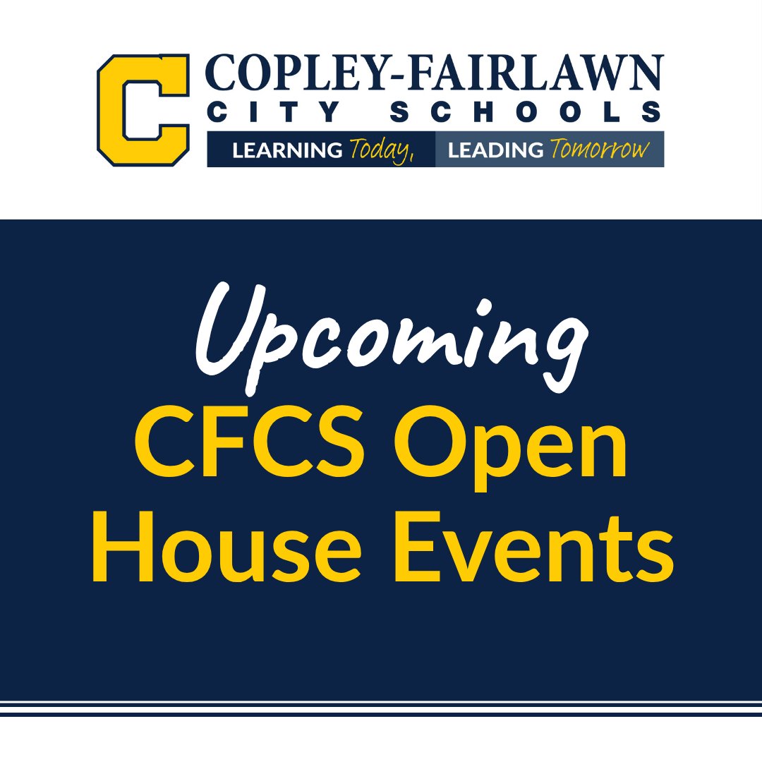 Reminder for parents! Open House is coming next week:

Monday, August 18
K-4th Grade Open House — 3:00 PM to 5:00 PM
CFMS Open House — 4:30 PM to 6:30 PM
CHS Open House — 6:00 PM to 8:00 PM

We look forward to seeing you there and kicking off a great school year together!