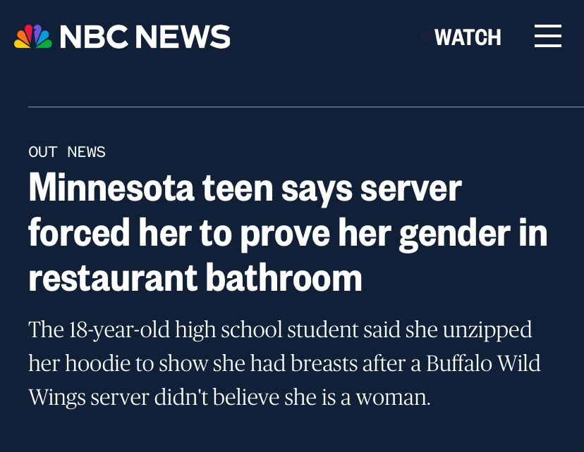 I am absolutely disgusted by the prejudicial bigotry Gerika faced. Forcing her to expose herself just to use a public restroom is predatory, inflicts trauma, and sets a dangerous precedent. The server and restaurant should be ashamed. My heart breaks for her.