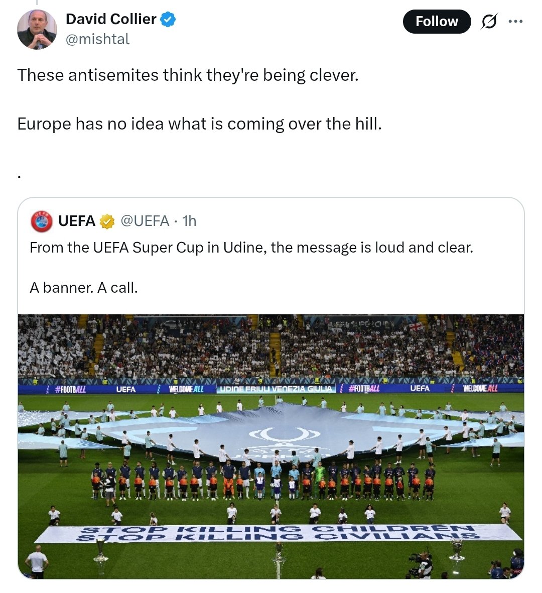 Jewish supremacists are threatening Europe because UEFA said stop killing children 😭