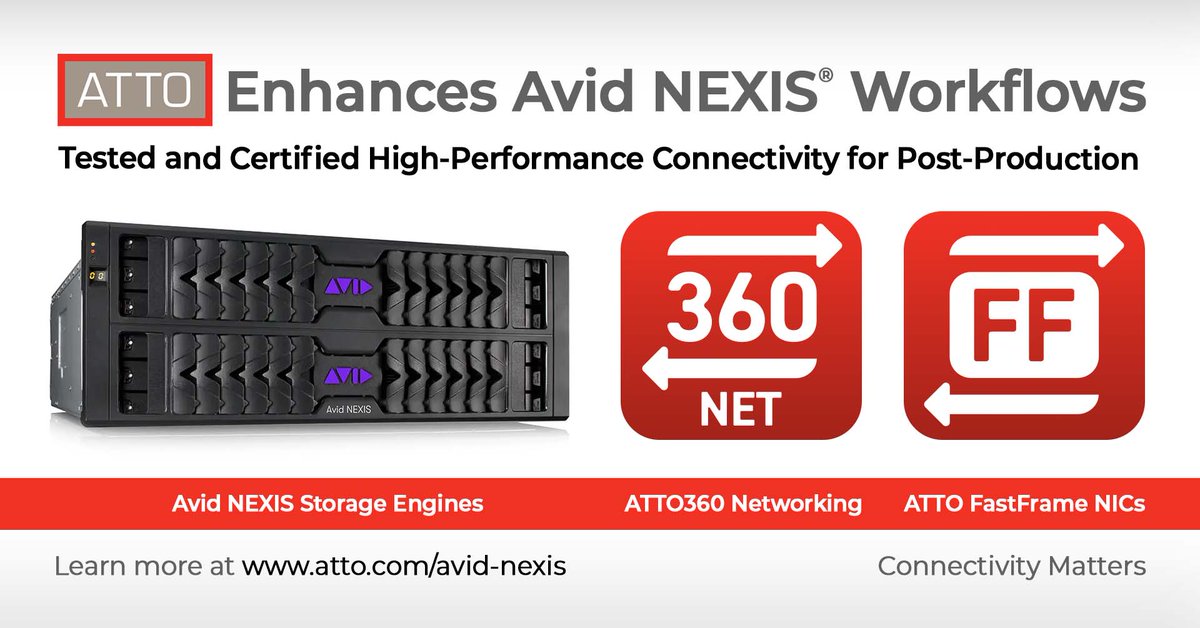 ATTO360 Networking optimizes Avid NEXIS for post-production, delivering high bandwidth for demanding video projects. Custom performance profiles fine-tune connectivity, reducing delays so editors can focus on their craft, backed by our work with Avid.

atto.com/avid-nexis