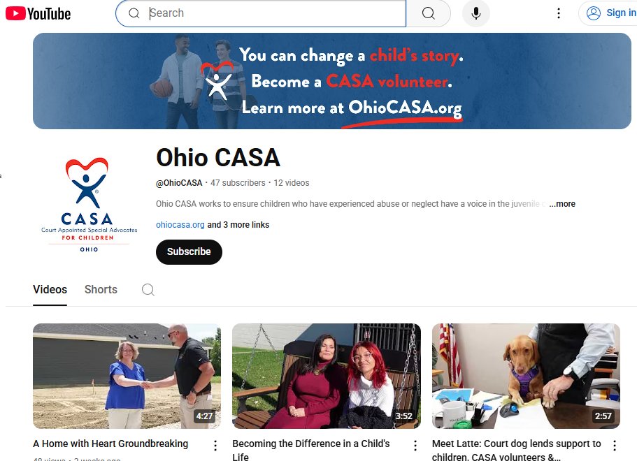 Meet the faces and voices of those who give a voice to children in court!

The Ohio CASA YouTube channel is now your hub for inspiring stories &amp; volunteer spotlights from across the state.

Watch, subscribe and help us amplify their voices: youtube.com/@OhioCASA