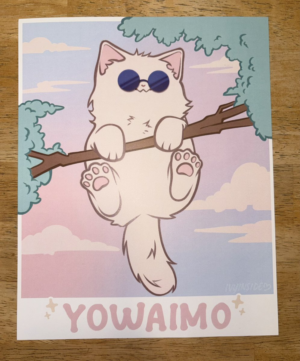 GUYS LOOK AT THE GOJO CAT I GOT COMMISSIONED FOR MY OFFICE🥹🩷 HES SO CUTE i love it so much. thank u <a href="/IvyInside/">Ivy</a> for this gorgeous print im absolutely obsessed with how it turned out