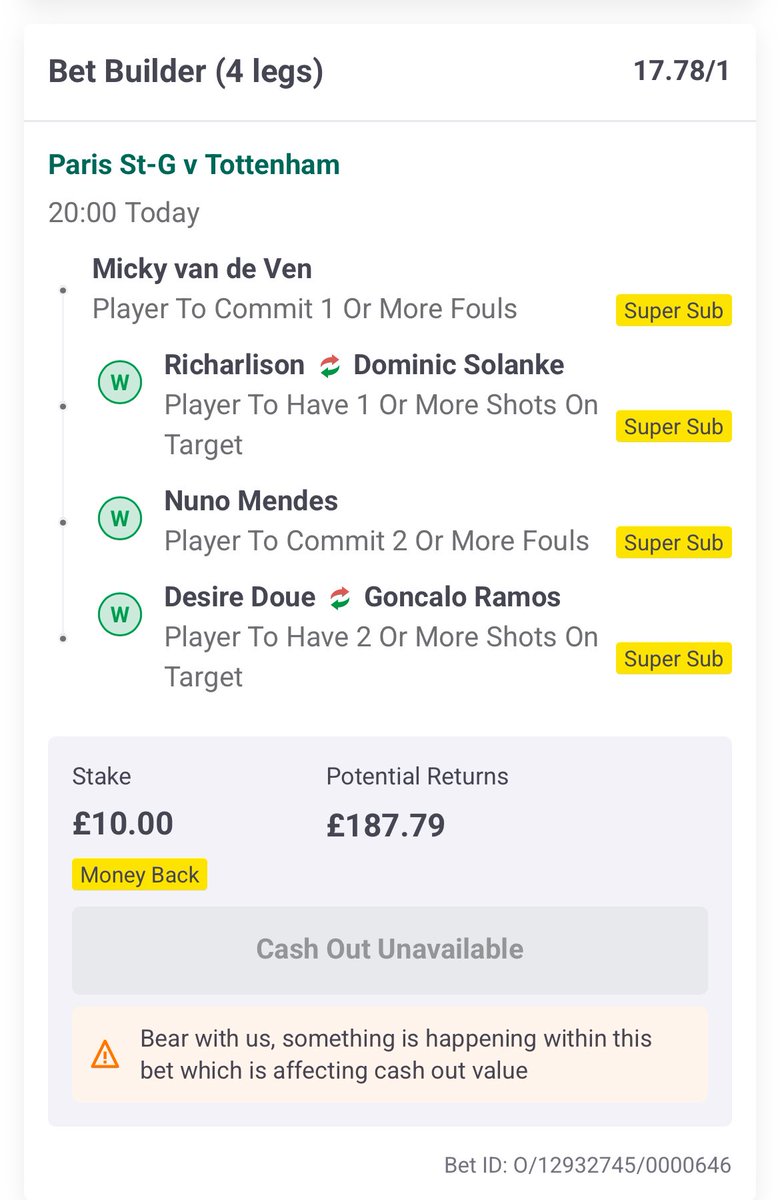 Velshland's tweet photo. @FootyAccums Got my money back as a free bet at least. https://t.co/lCEh3iRs5h