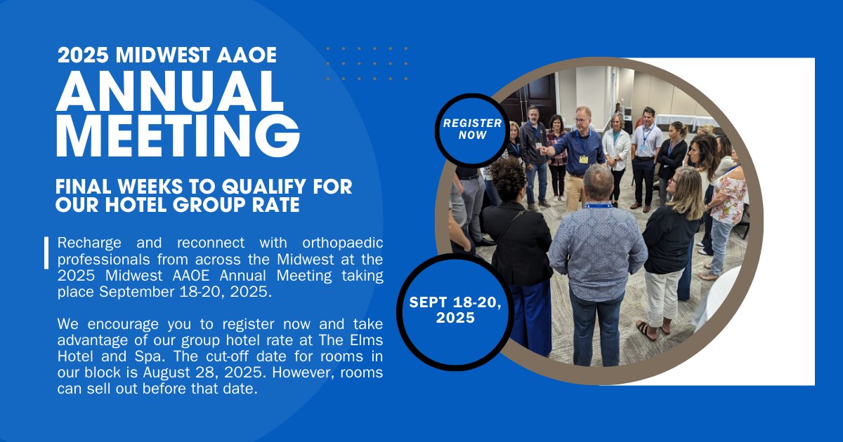 Register for the 2025 Midwest AAOE Annual Meeting and take advantage of our group hotel rate at The Elms Hotel and Spa.

From engaging sessions to casual networking events, the Annual Meeting offers something for everyone: midwestaaoe.com/annual-meeting…