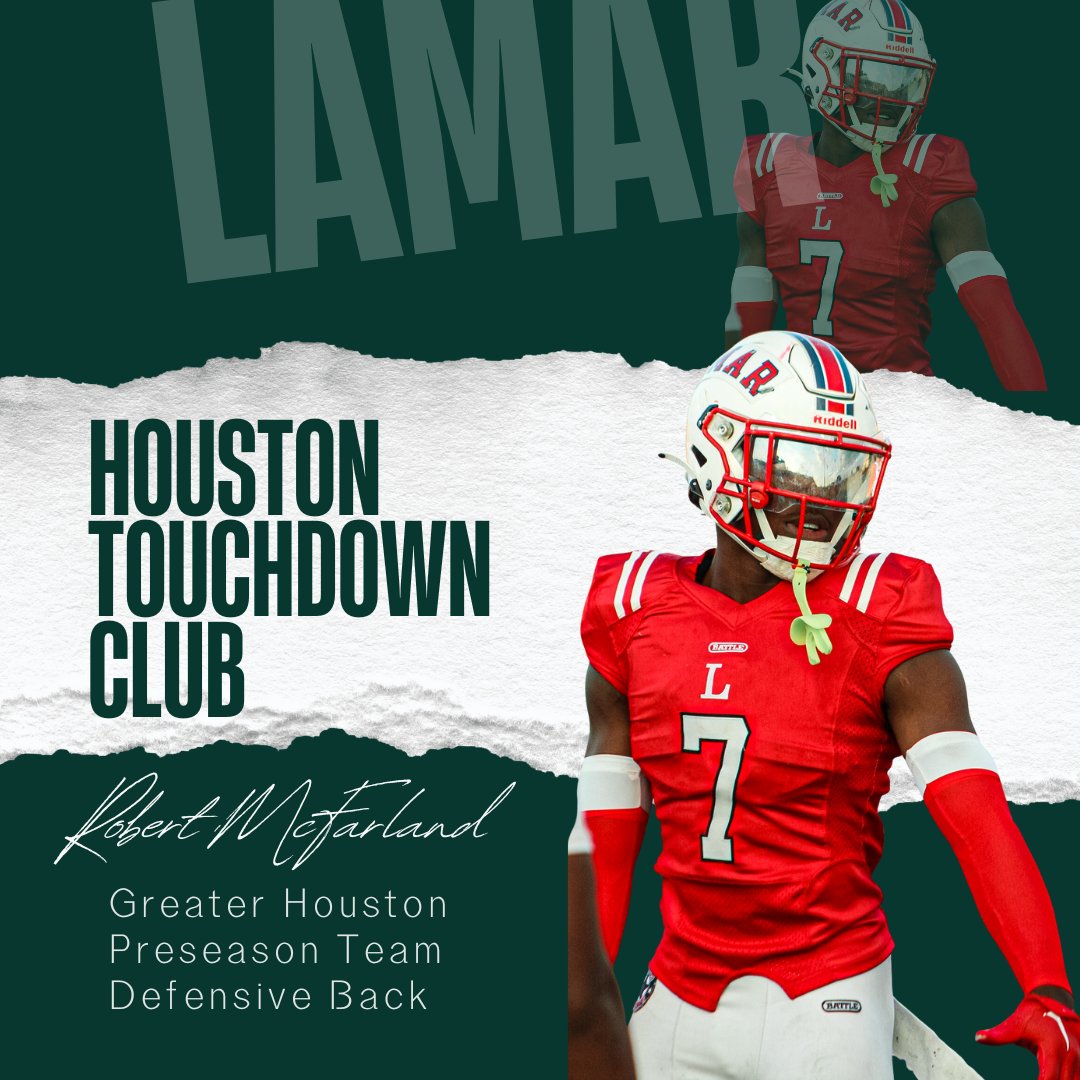 Michael Lindsey (@coachmlindsey) on Twitter photo Great honor tonight for <a href="/Rob_McFarland1/">Robert McFarland</a> on being selected to the <a href="/HoustonTDClub/">Houston TD Club</a> preseason All Greater Houston team. Congrats Rob!
<a href="/LamarHS/">Lamar High School</a>
<a href="/HISDAthletics/">Houston ISD Athletics & UIL Academics</a> Great honor tonight for <a href="/Rob_McFarland1/">Robert McFarland</a> on being selected to the <a href="/HoustonTDClub/">Houston TD Club</a> preseason All Greater Houston team. Congrats Rob!
<a href="/LamarHS/">Lamar High School</a>
<a href="/HISDAthletics/">Houston ISD Athletics & UIL Academics</a>