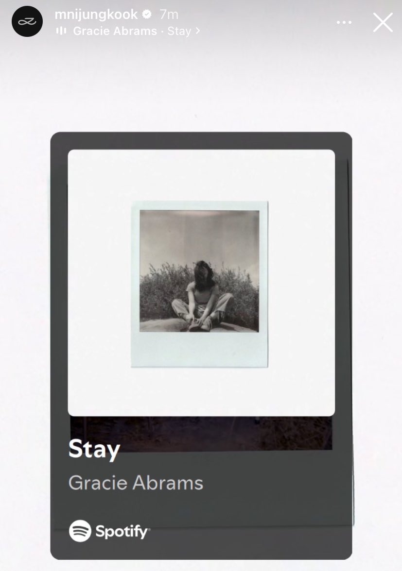 #JUNGKOOK posted a Gracie abram’s ‘Stay’ music on his Instagram Story! 💜