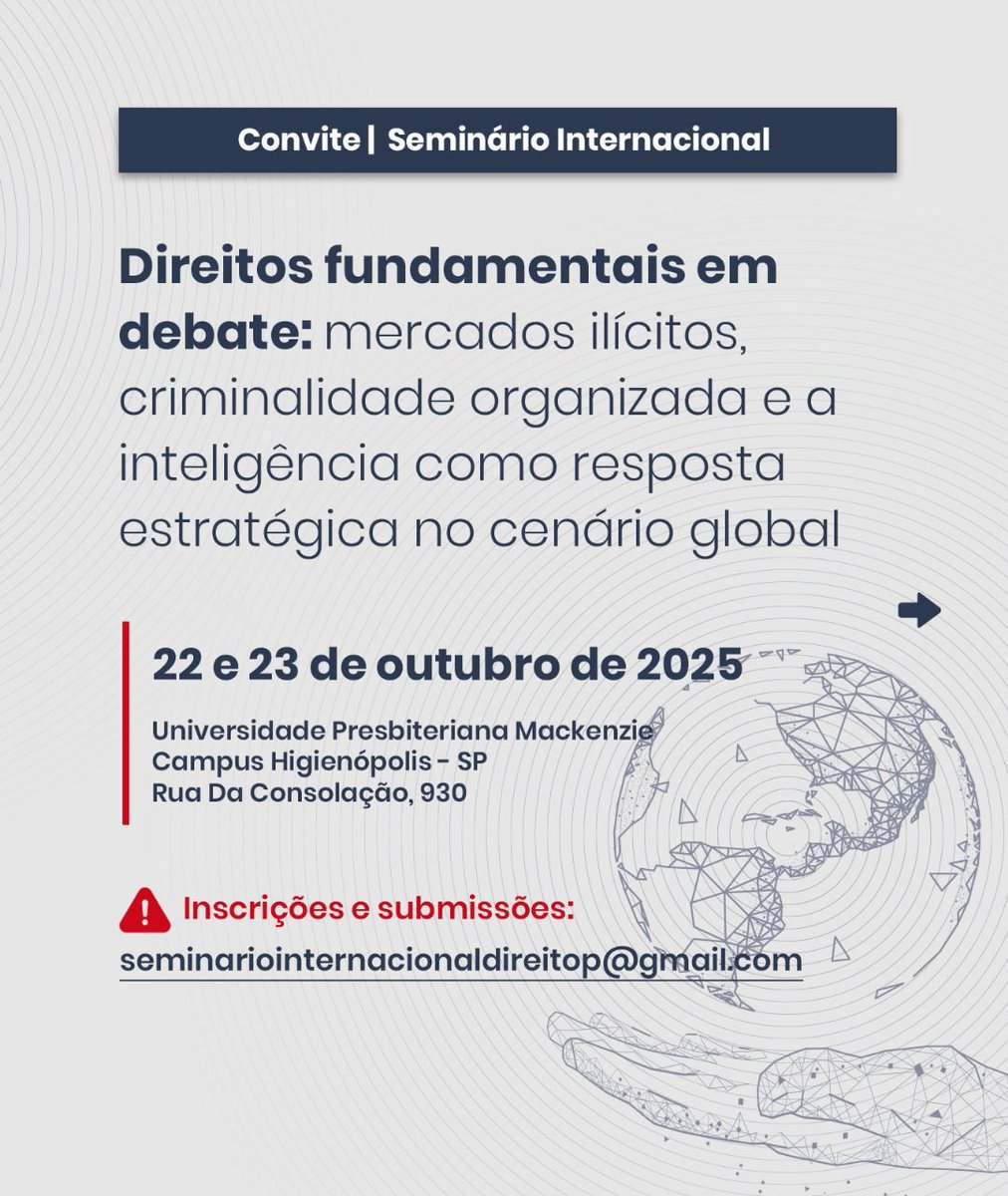 fgvanalytics's tweet photo. 📅 22-23/10/2025 | Híbrido
A @MackenzieBr sediará o Seminário Internacional “Direitos Fundamentais em Debate”. Submissões até 30/08. Apoio: @FGVAnalytics.
📧 seminariointernacionaldireitop@gmail.com
🔗 Informações: https://t.co/FJUWhPbdT8 https://t.co/52U37172VT