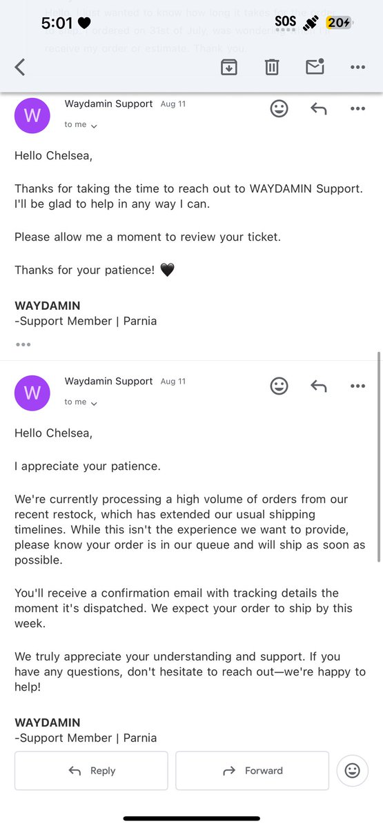 chelseax___'s tweet photo. Mind you I ordered when they just restockedβ¦ordered the 31st. I emailed asking when Iβll get my order on Monday. This was the confirmation email I was waiting onβ¦. that my shit is canceled cause thereβs not enough stock to fulfill my order! Never again π @waaydamin #waydamin https://t.co/j9Yo82ubhD