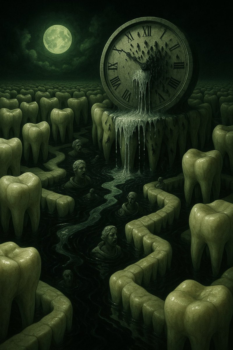 SubAiArt's tweet photo. Time is rotting. The maze is made of molars. Weβre drowning in decay.
Beautiful? Horrifying? Both.
#AIart #DarkSurrealism #VisualHorror https://t.co/FyGPjQYrZj