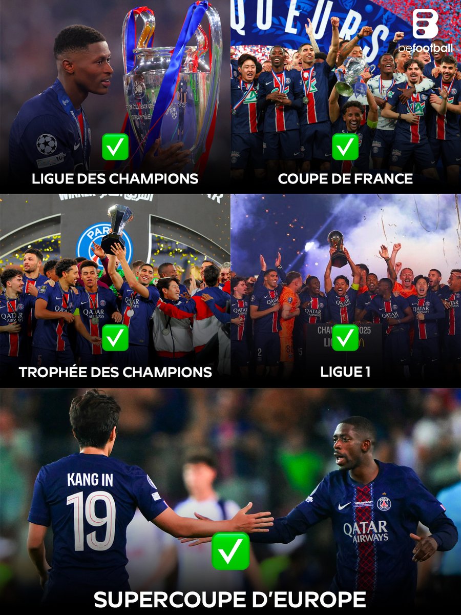 _BeFootball's tweet photo. 𝗟𝗘 𝗣𝗦𝗚, 𝗖’𝗘𝗦𝗧 𝟱 𝗧𝗥𝗢𝗣𝗛𝗘́𝗘𝗦 𝗗𝗘𝗣𝗨𝗜𝗦 𝗝𝗔𝗡𝗩𝗜𝗘𝗥 🏆🥵🗼

Nouvelle saison historique en vue ? ❤️💙🤔 https://t.co/MHu3BwpEe1