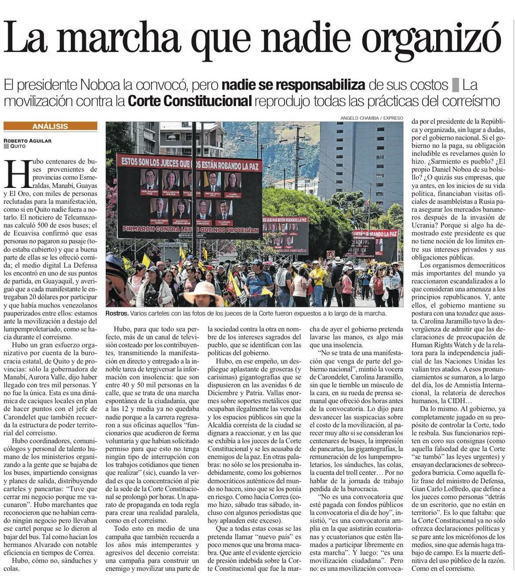 SalimZaidan's tweet photo. Recomiendo lectura de este buen análisis de @raguilarandrade con respecto a la marcha que "el Presidente Noboa la convocó, pero nadie se responsabiliza."

Las pancartas seguramente las mandó a hacer un ciudadano espontáneo que no tenía en qué gastar su dinero.

Mismas prácticas. https://t.co/qyRE156b9x