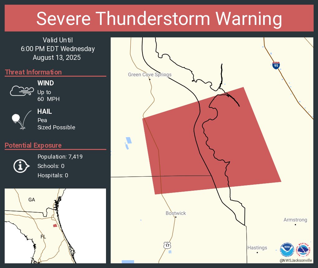 Severe Thunderstorm Warning including Clay County, FL, Putnam County, FL, St. Johns County, FL until 6:00 PM EDT