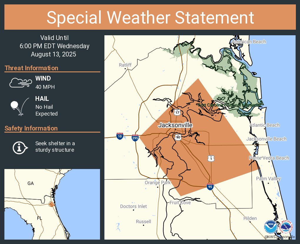 A special weather statement has been issued for Jacksonville FL until 6:00 PM EDT
