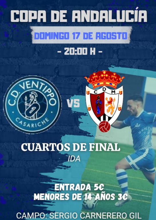 Comenzamos la temporada con un gran partido en la copa Andalucía contra el C.D. Mairena.
Domingo 17 a las 20:00h 
Necesitamos la ayuda de todos los aficionados y socios para animar a nuestro equipo.
Sube al SERGIO CARNERERO GIL y apoya a los nuestros.
Vamos VENTIPPO 💪🏼🤍💙⚽
