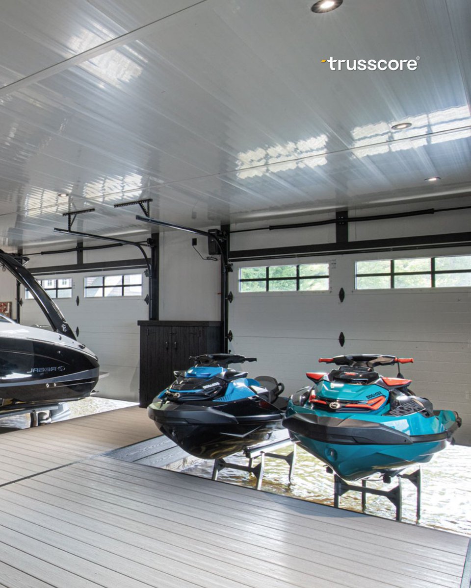 The forecast? Endless summer and zero worries.

In Muskoka, Ontario this boathouse is finished with <a href="/trusscore/">Trusscore</a> Wall&amp;CeilingBoard + <a href="/trusscore/">Trusscore</a> SlatWall — so it stays fresh no matter how wet, busy, or sunny the season gets. 🚤💧