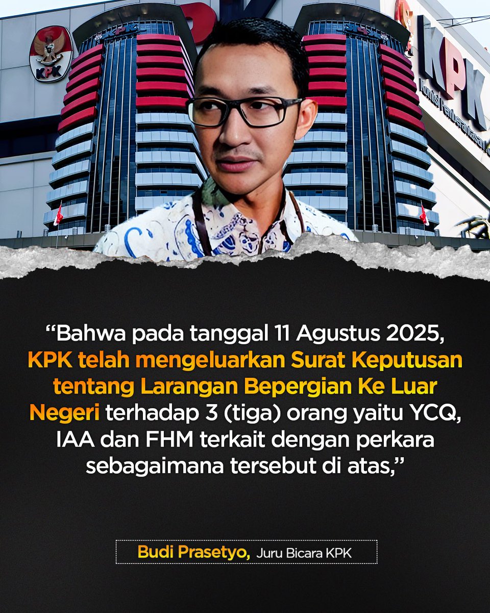kanalsa_id's tweet photo. KPK mencegah eks Menag era Jokowi, Yaqut Cholil Qoumas, ke luar negeri 6 bulan terkait penyidikan dugaan korupsi kuota & penyelenggaraan haji 2023-2024.
📰 https://t.co/4bownTVmQD
#kanalsa #korupsikuotahaji #kpk https://t.co/c5OYzNoLeo