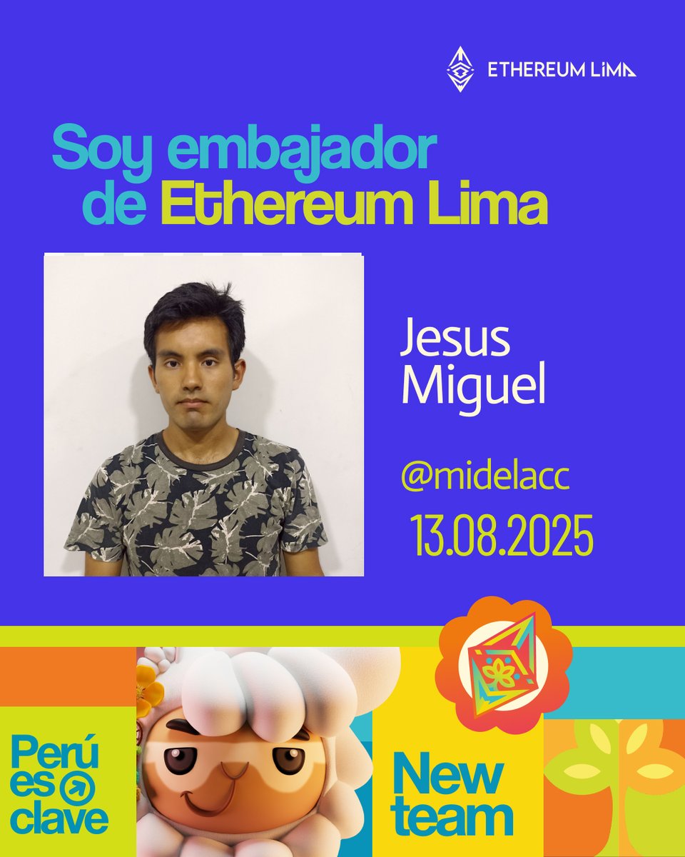 En mi camino creciendo en el mundo de la tecnología llegué a 
<a href="/EthereumLima/">Ethereum Lima☀️</a> para poder aprender y desarrollar mis habilidades
 en el ecosistema Blockchain y Ethereum. Les comparto que soy 
 oficialmente parte del programa de voluntarios de #EthereumLima2025 😄