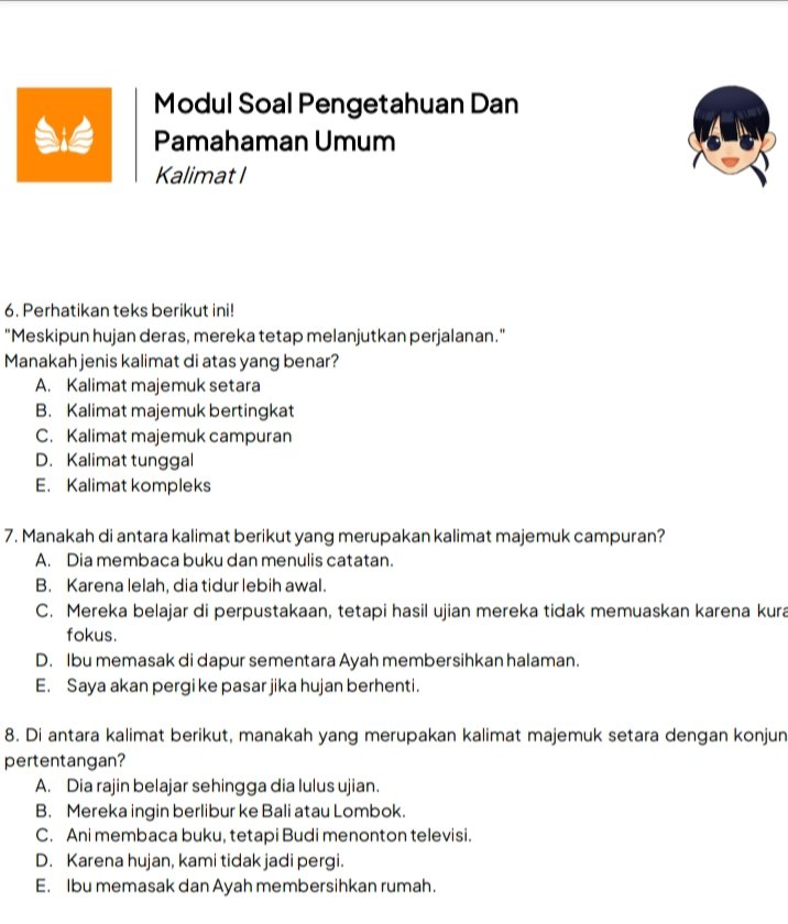 Arawww study 🪽 (@stdwara) on Twitter photo LATSOL PPU ✨📚
Materi: Kalimat
cr: <a href="/simakaraid/">#BelajarLebihBermakna</a>
time to quizz 😋 yukkk kerjainn sambil melatih kemampuan kamu 😉 LATSOL PPU ✨📚
Materi: Kalimat
cr: <a href="/simakaraid/">#BelajarLebihBermakna</a>
time to quizz 😋 yukkk kerjainn sambil melatih kemampuan kamu 😉